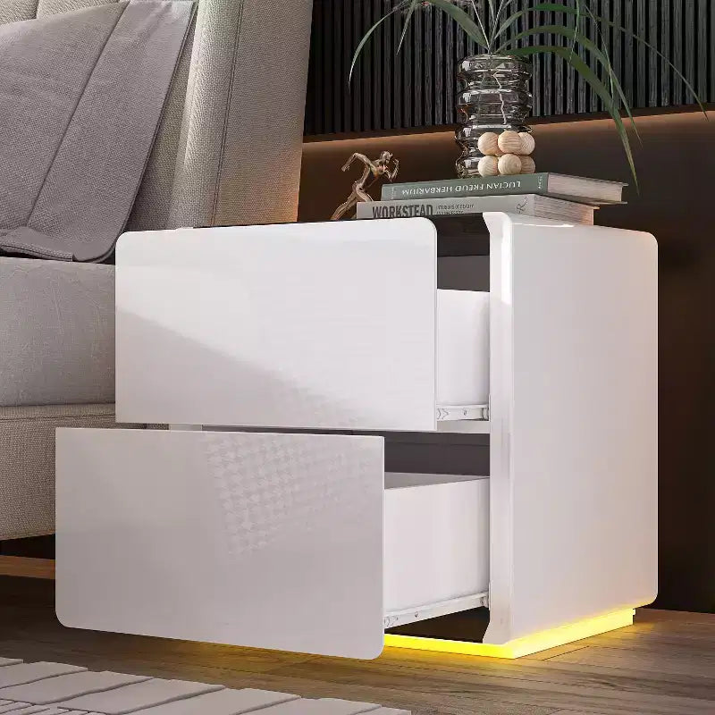 Famapy Modern Nightstand With LED Light 2-Drawers Bedside Table