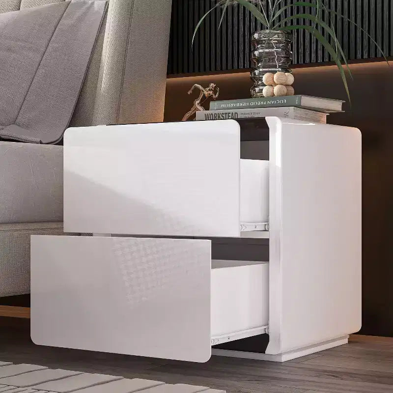 Famapy Modern Nightstand With LED Light 2-Drawers Bedside Table