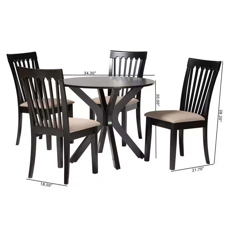 Set da pranzo Baxton Studio Lore, 5 pezzi, in tessuto color sabbia moderno e legno con finitura marrone scuro