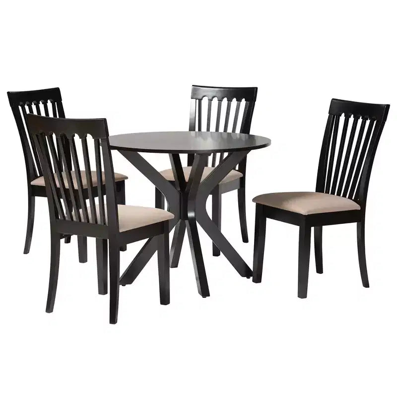 Set da pranzo Baxton Studio Lore, 5 pezzi, in tessuto color sabbia moderno e legno con finitura marrone scuro