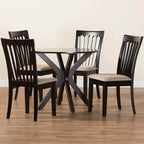 Set da pranzo Baxton Studio Lore, 5 pezzi, in tessuto color sabbia moderno e legno con finitura marrone scuro