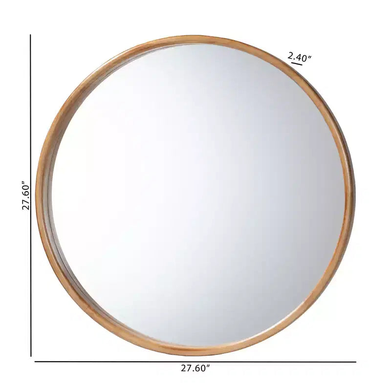 Baxton Studio Tazara Japandi Natural Round Accent Wall Mirror