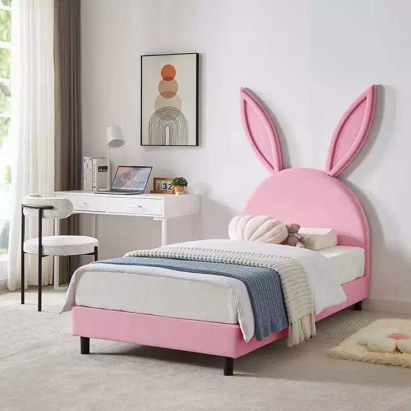 VECELO Struttura Letto a Piattaforma per Bambini Misura Singola con Testiera Imbottita