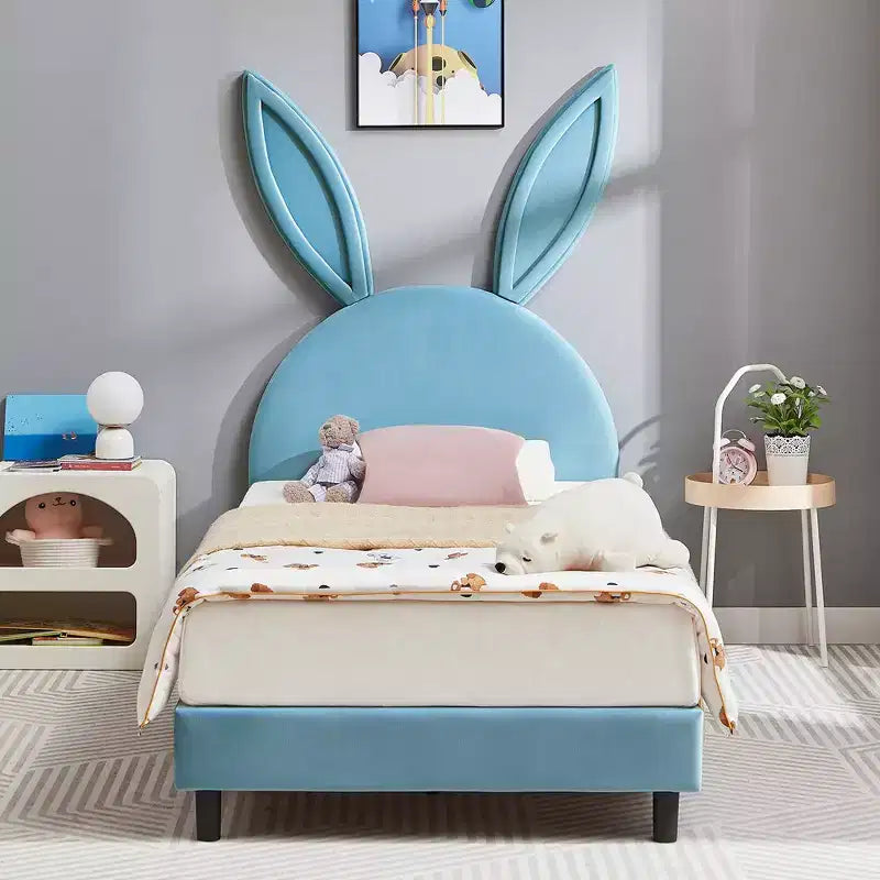 VECELO Kids Twin Size Platform Bed Frame with Upholstered Headboard