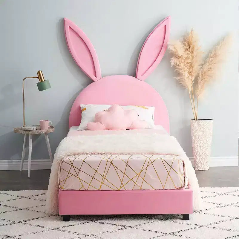 VECELO Kids Twin Size Platform Bed Frame with Upholstered Headboard
