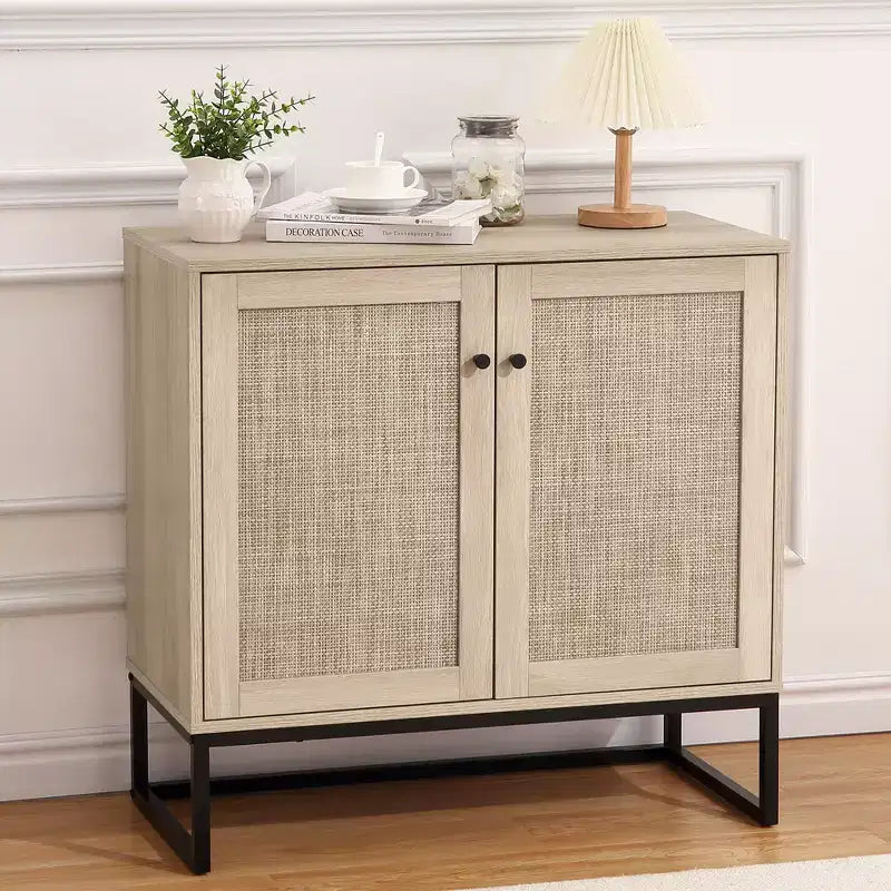 WhizMax Sideboard Buffet Storage Cabinet with Rattan Doors, Entryway Accent Table Kitchen Cupboard Console Table, Boho Storage Cabinet, Natural