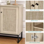 WhizMax Credenza Buffet Mobile Contenitore con Ante in Rattan, Tavolo d'Appoggio per Ingresso, Credenza da Cucina, Consolle, Mobile Contenitore Boho, Naturale