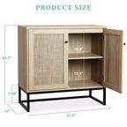 WhizMax Credenza Buffet Mobile Contenitore con Ante in Rattan, Tavolo d'Appoggio per Ingresso, Credenza da Cucina, Consolle, Mobile Contenitore Boho, Naturale