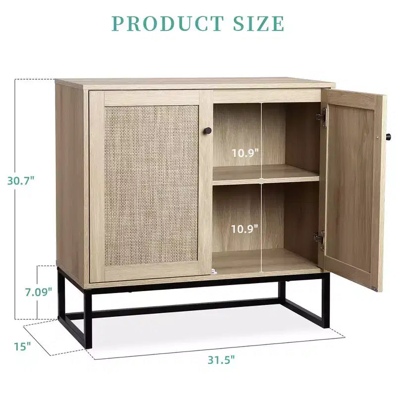 WhizMax Credenza Buffet Mobile Contenitore con Ante in Rattan, Tavolo d'Appoggio per Ingresso, Credenza da Cucina, Consolle, Mobile Contenitore Boho, Naturale