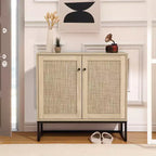 WhizMax Credenza Buffet Mobile Contenitore con Ante in Rattan, Tavolo d'Appoggio per Ingresso, Credenza da Cucina, Consolle, Mobile Contenitore Boho, Naturale