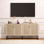 WhizMax Credenza Buffet Mobile Contenitore con Ante in Rattan, Tavolo d'Appoggio per Ingresso, Credenza da Cucina, Consolle, Mobile Contenitore Boho, Naturale