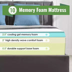 FDW 10 inch Gel Memory Foam Comfort Foam Mattress , CertiPUR-US Certified Mattress for Cooler Sleep Supportive & Pressure Relief,White