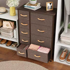 Crestlive Products 9 Drawers Dresser for Bedroom Vertical Dresser Storage Tower with Sturdy Steel Frame Wood Top Easy Pull Fabric Bins Wood Handles