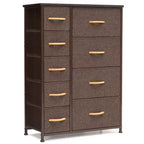 Crestlive Products 9 Drawers Dresser for Bedroom Vertical Dresser Storage Tower with Sturdy Steel Frame Wood Top Easy Pull Fabric Bins Wood Handles