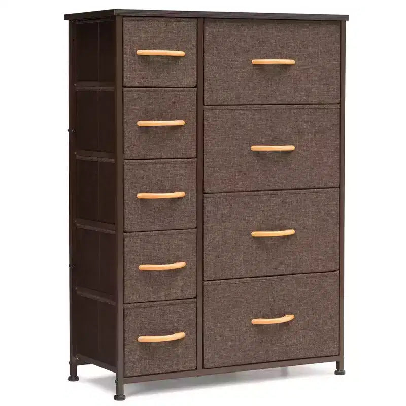 Crestlive Products 9 Drawers Dresser for Bedroom Vertical Dresser Storage Tower with Sturdy Steel Frame Wood Top Easy Pull Fabric Bins Wood Handles