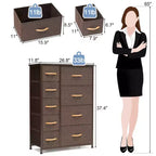 Crestlive Products 9 Drawers Dresser for Bedroom Vertical Dresser Storage Tower with Sturdy Steel Frame Wood Top Easy Pull Fabric Bins Wood Handles