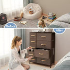 Crestlive Products 9 Drawers Dresser for Bedroom Vertical Dresser Storage Tower with Sturdy Steel Frame Wood Top Easy Pull Fabric Bins Wood Handles