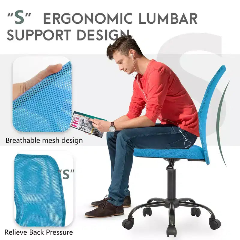 FDW Home Office Chair Mid Back Mesh Desk Chair Armless Computer Chair Rolling Swivel Chair with Lumbar Support