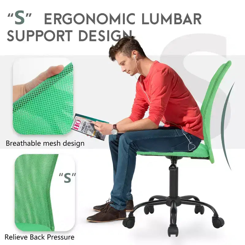 FDW Home Office Chair Mid Back Mesh Desk Chair Armless Computer Chair Rolling Swivel Chair with Lumbar Support