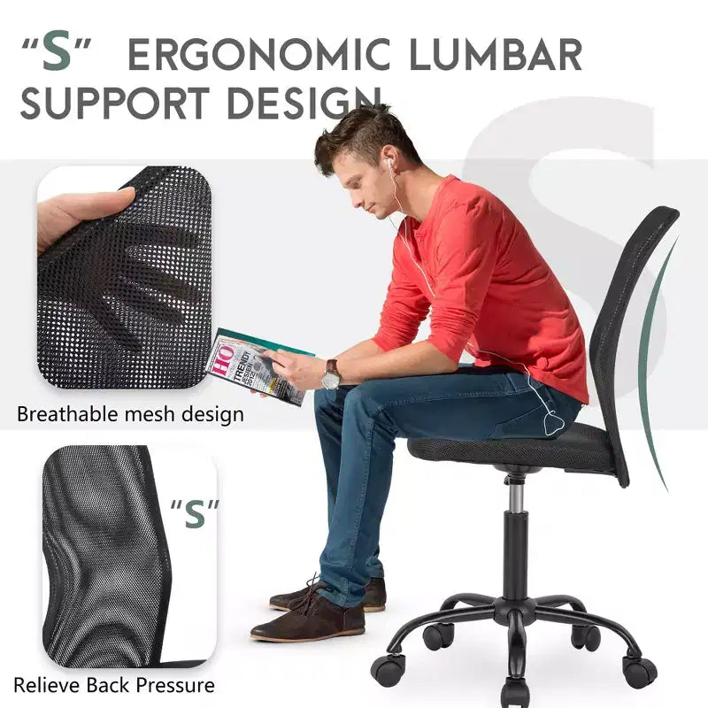 FDW Home Office Chair Mid Back Mesh Desk Chair Armless Computer Chair Rolling Swivel Chair with Lumbar Support