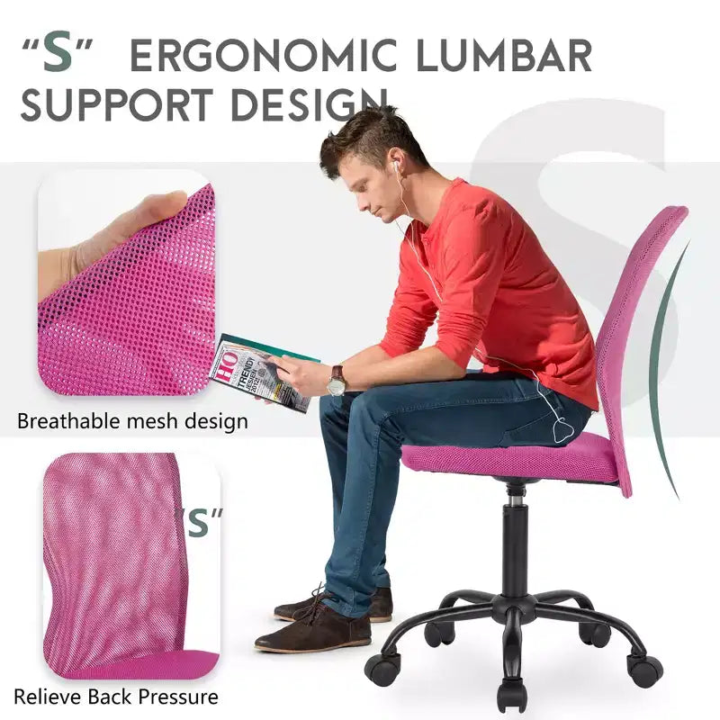 FDW Home Office Chair Mid Back Mesh Desk Chair Armless Computer Chair Rolling Swivel Chair with Lumbar Support