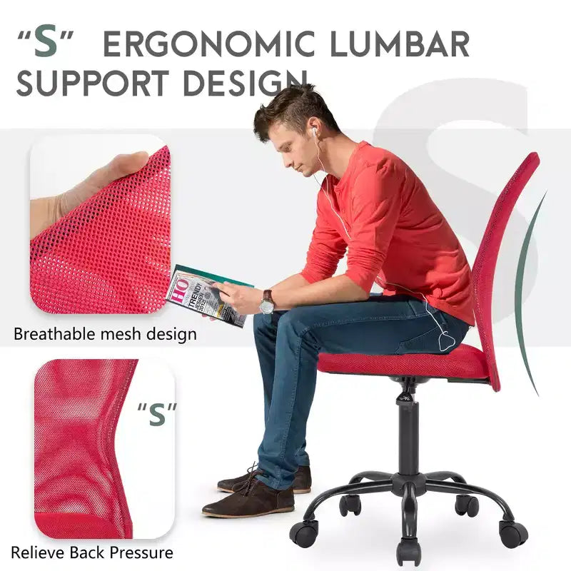 FDW Home Office Chair Mid Back Mesh Desk Chair Armless Computer Chair Rolling Swivel Chair with Lumbar Support