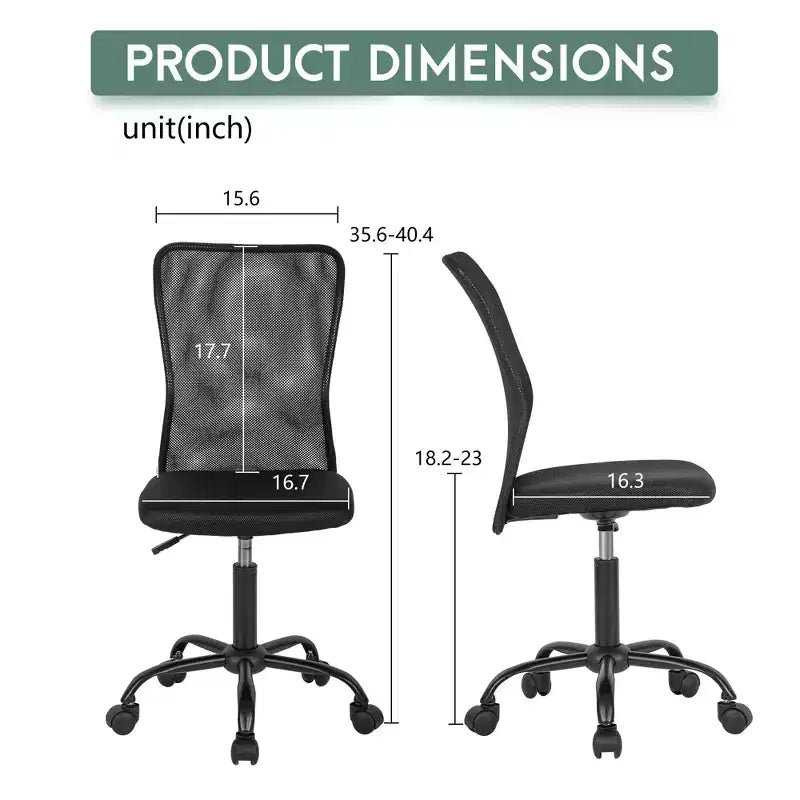 FDW Home Office Chair Mid Back Mesh Desk Chair Armless Computer Chair Rolling Swivel Chair with Lumbar Support