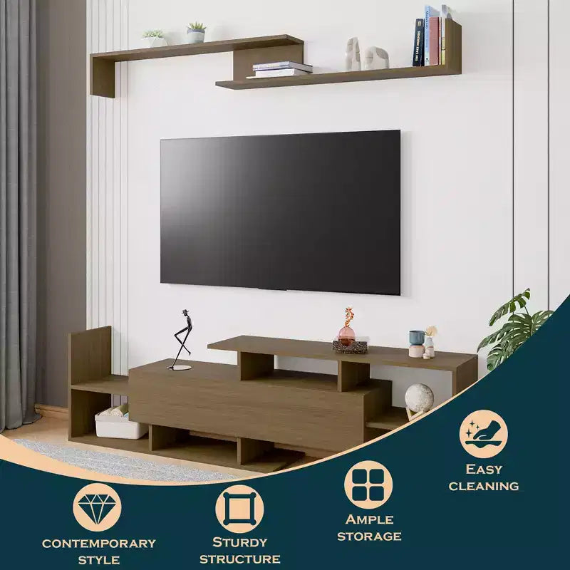 Mobile porta TV LeisureMod con ripiani e libreria in MDF, parte della collezione Surrey. Mobile da intrattenimento moderno per soggiorno, appartamento o ufficio