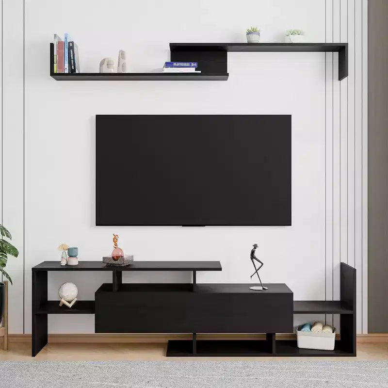 Mobile porta TV LeisureMod con ripiani e libreria in MDF, parte della collezione Surrey. Mobile da intrattenimento moderno per soggiorno, appartamento o ufficio