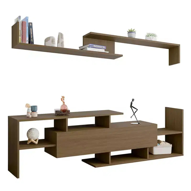 Mobile porta TV LeisureMod con ripiani e libreria in MDF, parte della collezione Surrey. Mobile da intrattenimento moderno per soggiorno, appartamento o ufficio