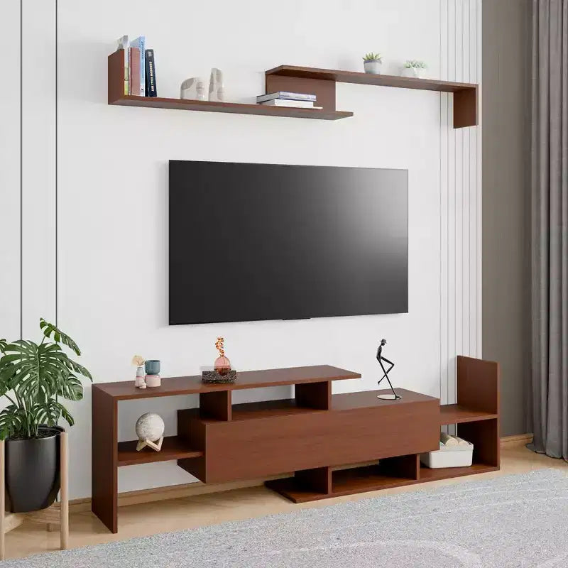Mobile porta TV LeisureMod con ripiani e libreria in MDF, parte della collezione Surrey. Mobile da intrattenimento moderno per soggiorno, appartamento o ufficio