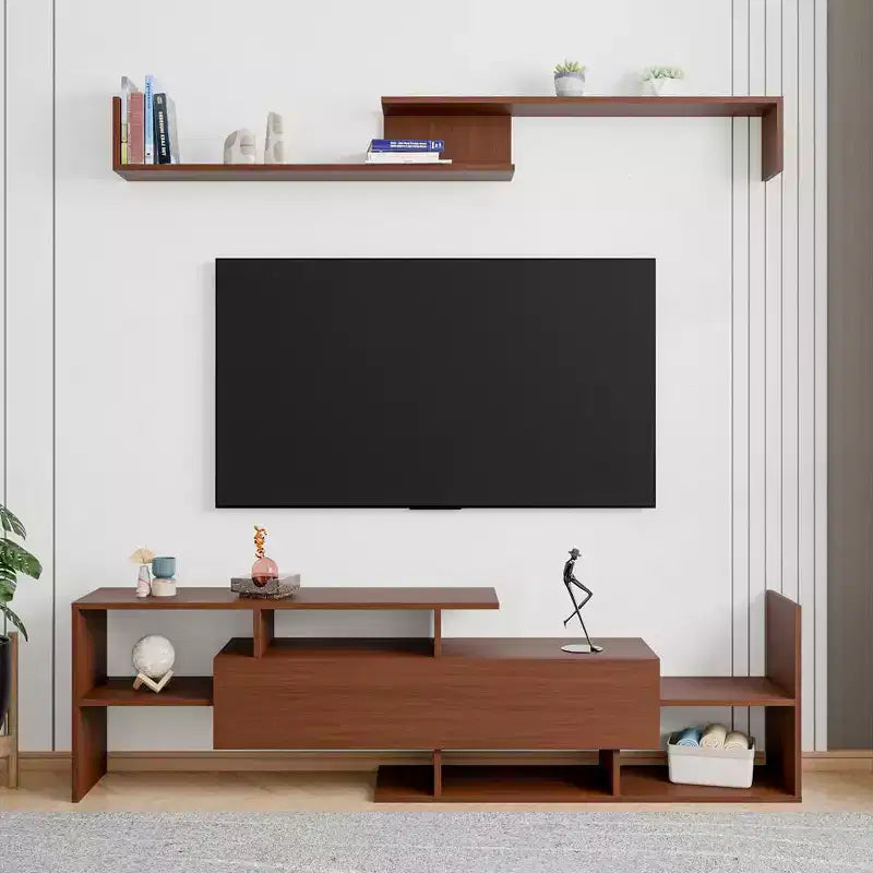 Mobile porta TV LeisureMod con ripiani e libreria in MDF, parte della collezione Surrey. Mobile da intrattenimento moderno per soggiorno, appartamento o ufficio