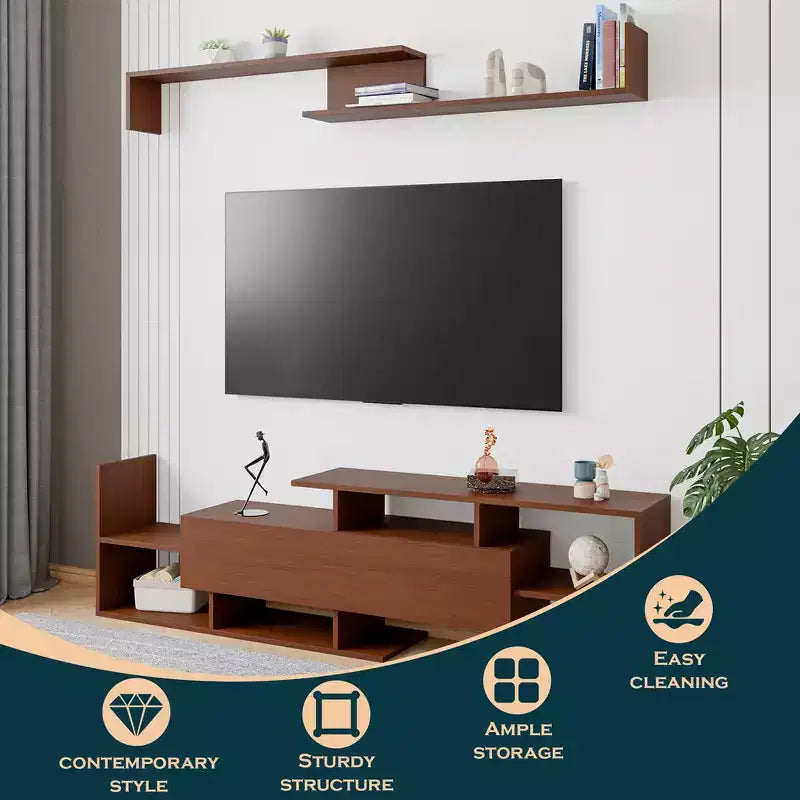 Mobile porta TV LeisureMod con ripiani e libreria in MDF, parte della collezione Surrey. Mobile da intrattenimento moderno per soggiorno, appartamento o ufficio