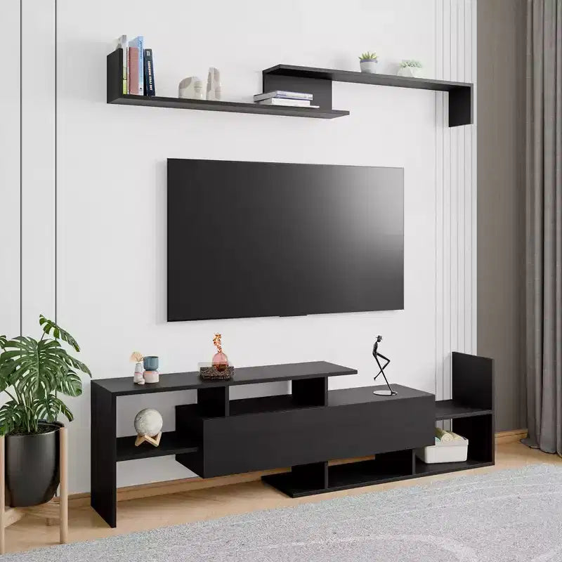 LeisureMod TV Stand with MDF Shelves and Bookcase, Part of the Surrey Collection  Modern Entertainment Console for Living Room, Apartment, or Office