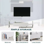 Mobile porta TV LeisureMod con ripiani e libreria in MDF, parte della collezione Surrey. Mobile da intrattenimento moderno per soggiorno, appartamento o ufficio