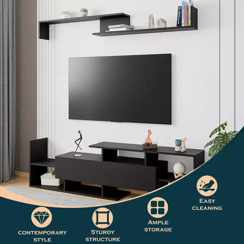 Mobile porta TV LeisureMod con ripiani e libreria in MDF, parte della collezione Surrey. Mobile da intrattenimento moderno per soggiorno, appartamento o ufficio