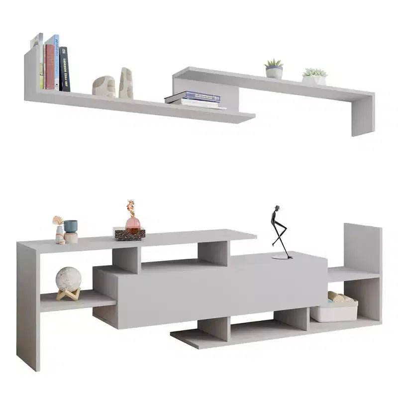 Mobile porta TV LeisureMod con ripiani e libreria in MDF, parte della collezione Surrey. Mobile da intrattenimento moderno per soggiorno, appartamento o ufficio