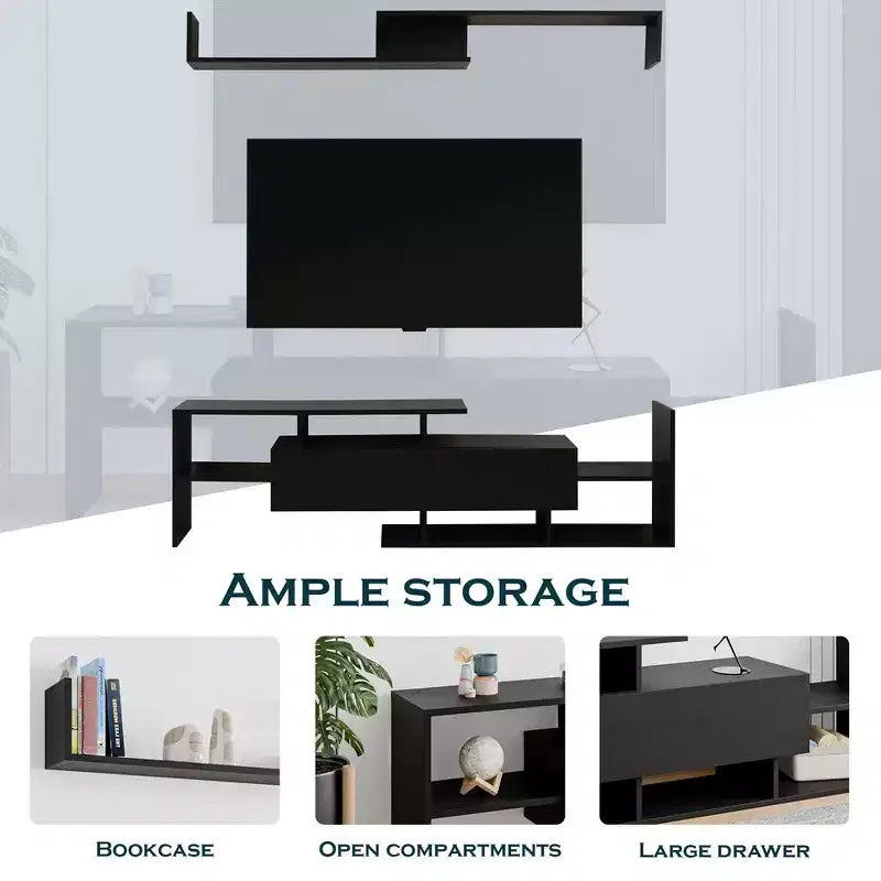 Mobile porta TV LeisureMod con ripiani e libreria in MDF, parte della collezione Surrey. Mobile da intrattenimento moderno per soggiorno, appartamento o ufficio