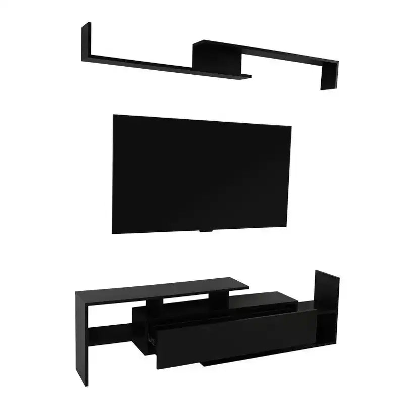 LeisureMod TV Stand with MDF Shelves and Bookcase, Part of the Surrey Collection  Modern Entertainment Console for Living Room, Apartment, or Office
