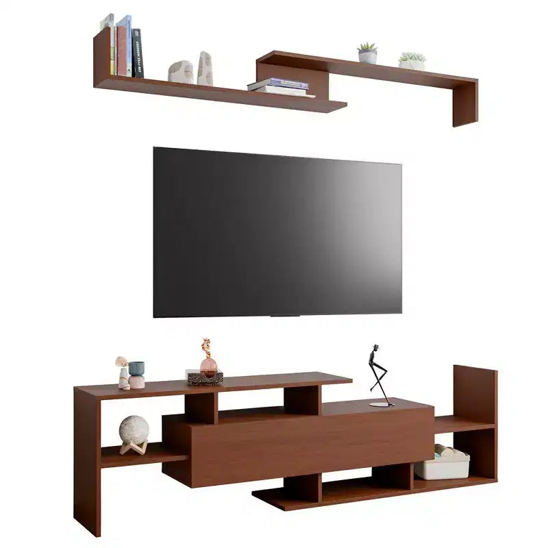 LeisureMod TV Stand with MDF Shelves and Bookcase, Part of the Surrey Collection  Modern Entertainment Console for Living Room, Apartment, or Office