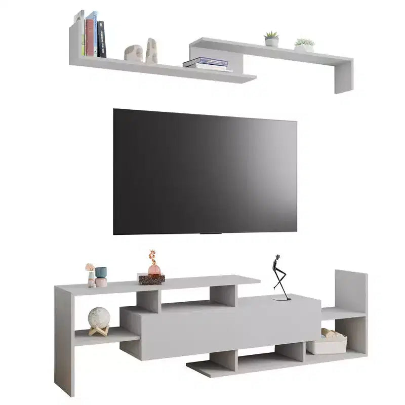 LeisureMod TV Stand with MDF Shelves and Bookcase, Part of the Surrey Collection  Modern Entertainment Console for Living Room, Apartment, or Office