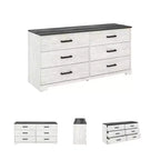 Signature Design by Ashley Shawburn Six Drawer Dresser, Two-Tone Whitewash and Rustic Gray, Modern Farmhouse