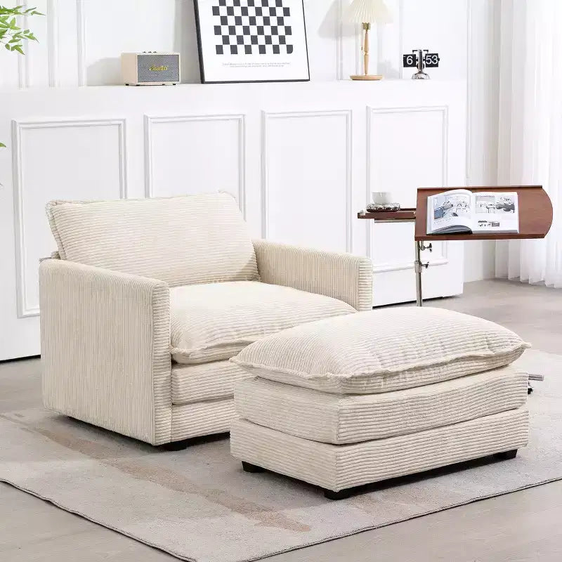 Hyleory Modern Corduroy Fabric Upholstered Accent Chair with Ottoman in