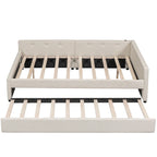 Letto imbottito a piattaforma Queen Size con USB e letto estraibile Twin Size, Beige