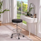 VECELO Round Rolling Stool, Easy Assembly PU Leather Height Adjustable Drafting Swivel Chair