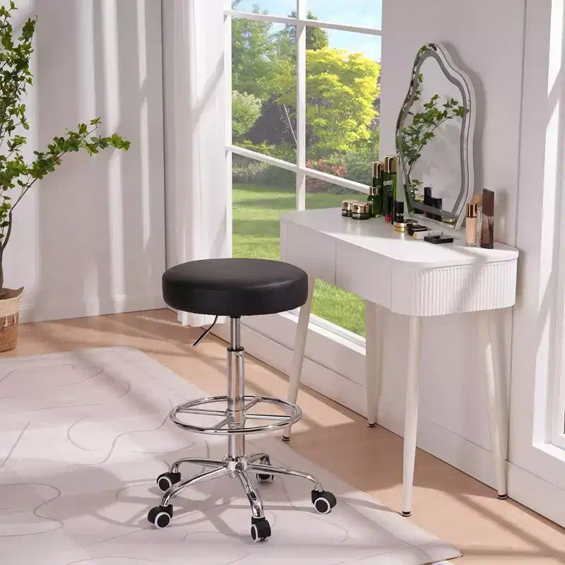 VECELO Round Rolling Stool, Easy Assembly PU Leather Height Adjustable Drafting Swivel Chair
