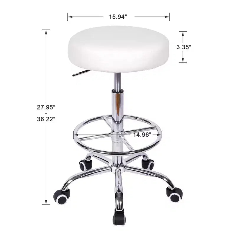VECELO Round Rolling Stool, Easy Assembly PU Leather Height Adjustable Drafting Swivel Chair