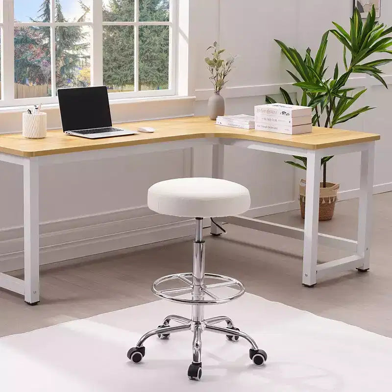 VECELO Round Rolling Stool, Easy Assembly PU Leather Height Adjustable Drafting Swivel Chair