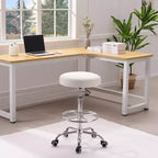 VECELO Round Rolling Stool, Easy Assembly PU Leather Height Adjustable Drafting Swivel Chair