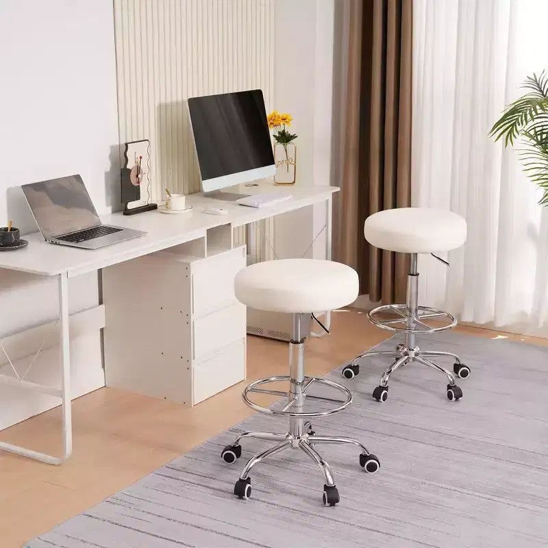 VECELO Round Rolling Stool, Easy Assembly PU Leather Height Adjustable Drafting Swivel Chair